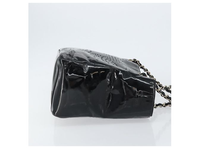 CHANEL Triple Coco Kette Tote Tasche aus Lackleder Schwarz Silber CC Auth 146826 - Ansicht 3