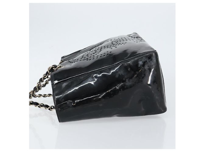 CHANEL Triple Coco Kette Tote Tasche aus Lackleder Schwarz Silber CC Auth 146826 - Ansicht 4