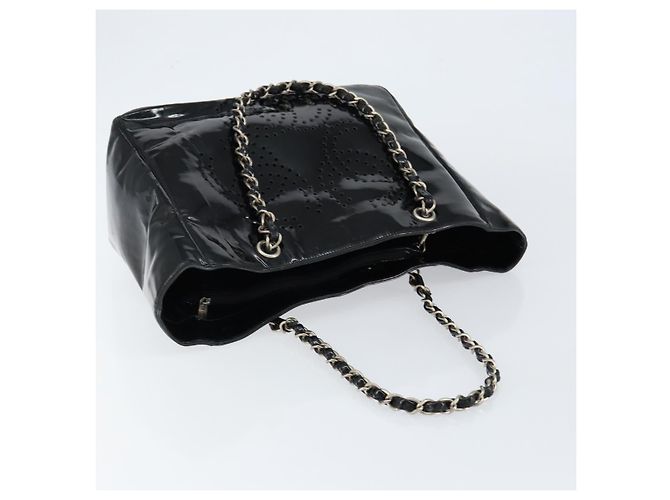 CHANEL Triple Coco Kette Tote Tasche aus Lackleder Schwarz Silber CC Auth 146826 - Ansicht 6