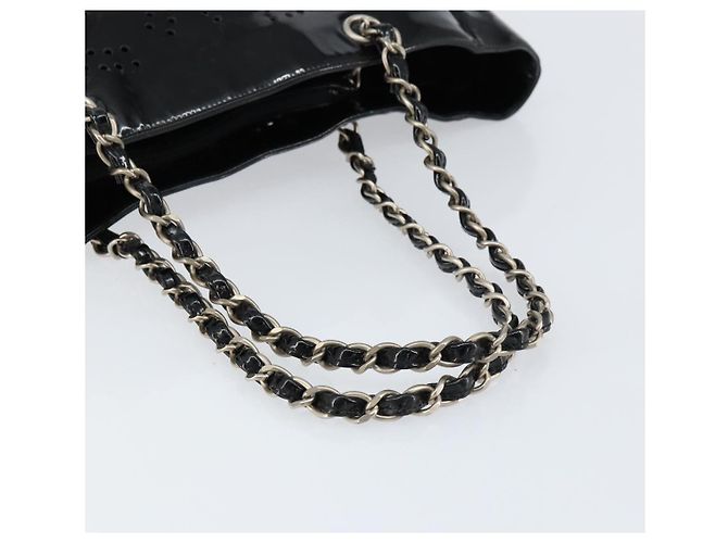 CHANEL Triple Coco Kette Tote Tasche aus Lackleder Schwarz Silber CC Auth 146826 - Ansicht 7
