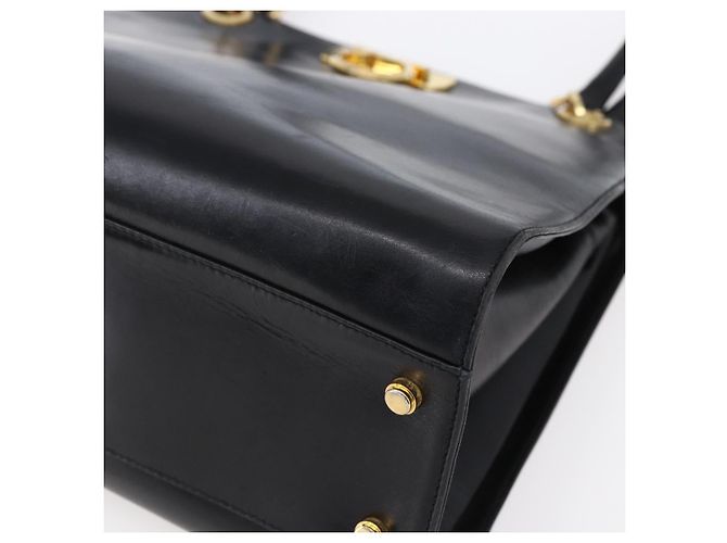 Borsa Tote Gancini in pelle nera e oro Salvatore Ferragamo Auth 149270 Nero D'oro - vista 10
