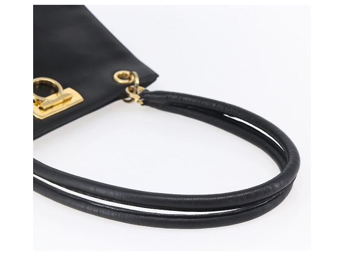 Borsa Tote Gancini in pelle nera e oro Salvatore Ferragamo Auth 149270 Nero D'oro - vista 7