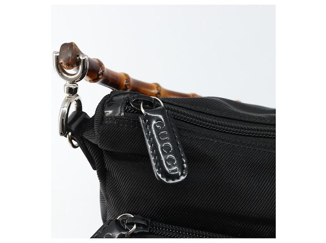 Bamboo Borsa a mano GUCCI in nylon e pelle nera argento 000 2404 0509 Auth ep11486 Nero - Ansicht 14