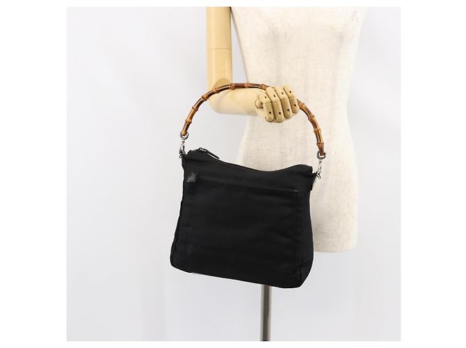 Bamboo Borsa a mano GUCCI in nylon e pelle nera argento 000 2404 0509 Auth ep11486 Nero - Ansicht 23