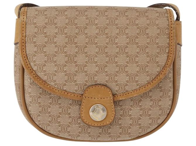Céline Borsa a Spalla in Tela Macadam CELINE PVC Beige Oro Auth 148186 D'oro - vista 13
