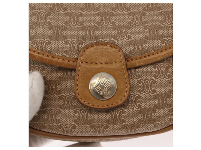 Céline Borsa a Spalla in Tela Macadam CELINE PVC Beige Oro Auth 148186 D'oro - vista 17