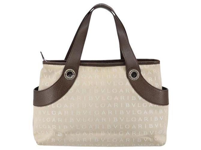 Bulgari BVLGARI Logo Mania Handtasche aus Canvas Beige Silber Authentisch BA6603 - Ansicht 2