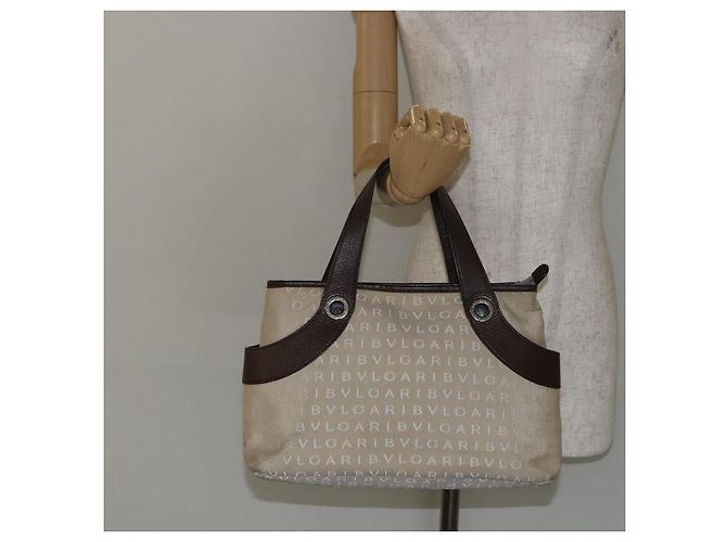 Bulgari BVLGARI Logo Mania Handtasche aus Canvas Beige Silber Authentisch BA6603 - Ansicht 22