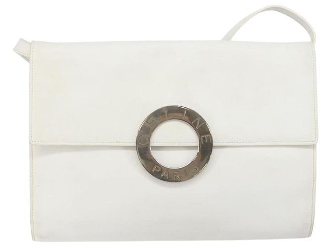 Céline Borsa a Spalla in Pelle Bianca Argento Auth 142865 Bianco - vista 13