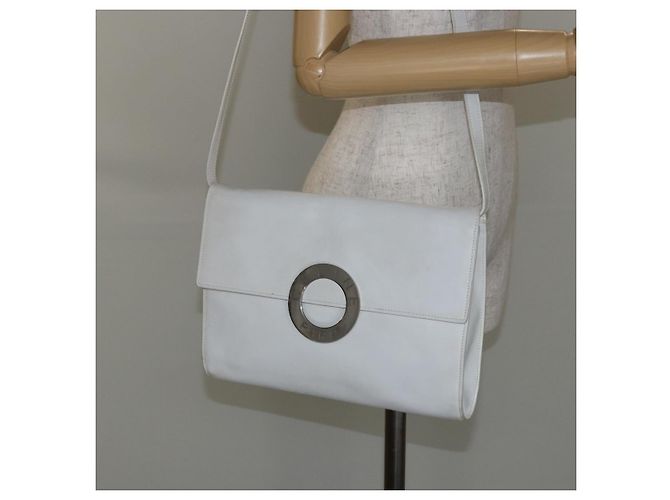 Céline Borsa a Spalla in Pelle Bianca Argento Auth 142865 Bianco - vista 22