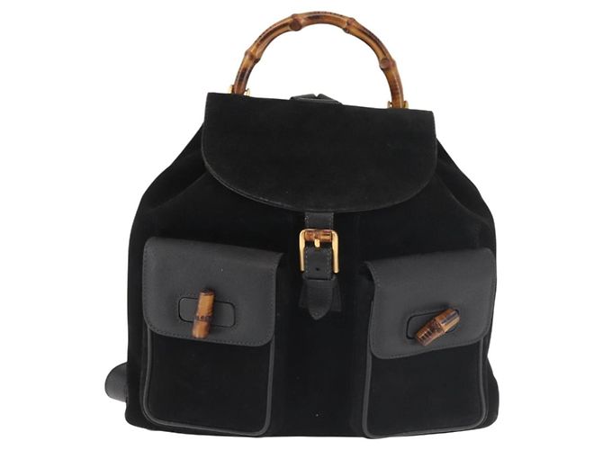 Bamboo Zaino in Bambù GUCCI Camoscio Nero Oro 003 2058 016 Auth BA5937 D'oro - vista 13