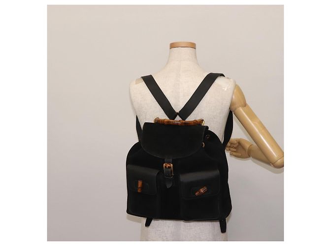 Bamboo Zaino in Bambù GUCCI Camoscio Nero Oro 003 2058 016 Auth BA5937 D'oro - vista 28