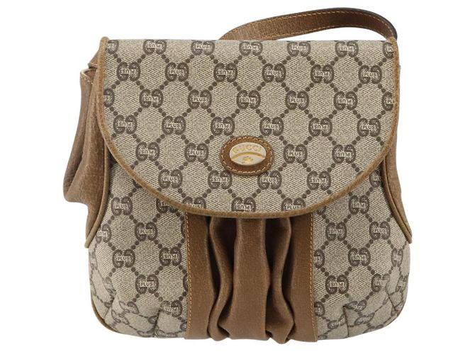 Borsa a Spalla GUCCI GG Plus Supreme in Pelle PVC Beige Oro Auth th6331 D'oro - vista 13