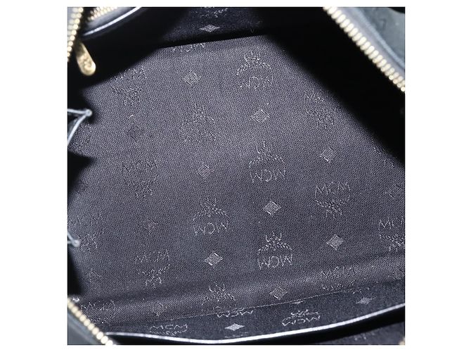Borsa Boston MCM Logogram Vicetos PVC Nero Oro Auth am9026 D'oro - vista 11