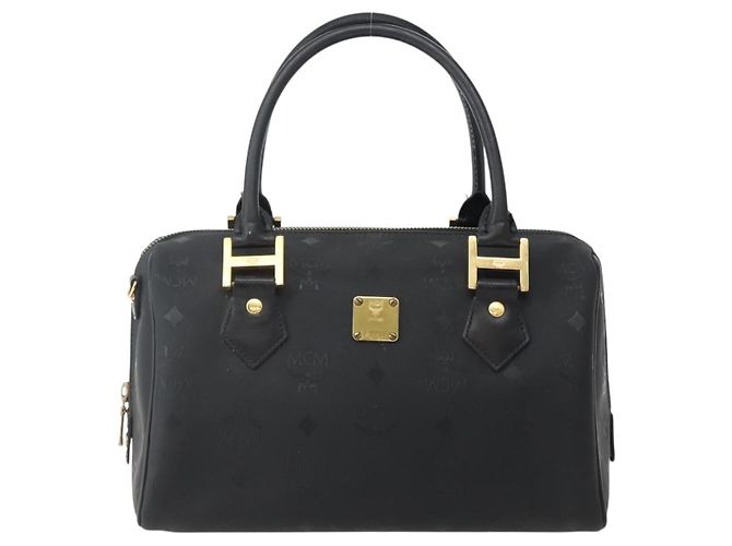 Borsa Boston MCM Logogram Vicetos PVC Nero Oro Auth am9026 D'oro - vista 13