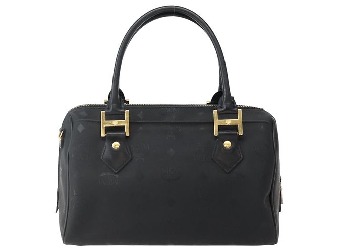 Borsa Boston MCM Logogram Vicetos PVC Nero Oro Auth am9026 D'oro - vista 2