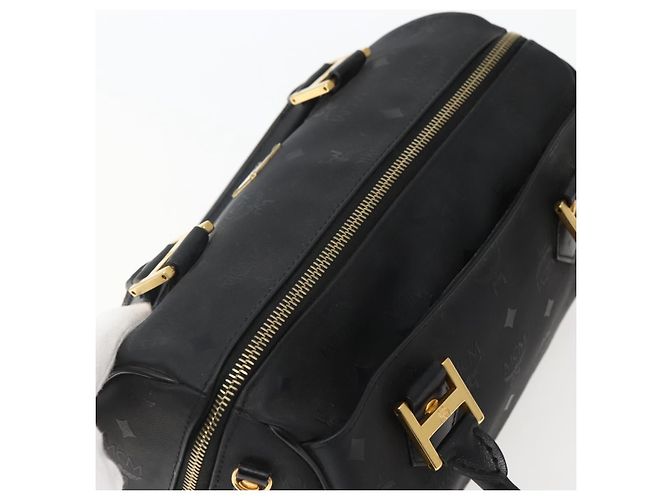 Borsa Boston MCM Logogram Vicetos PVC Nero Oro Auth am9026 D'oro - vista 6