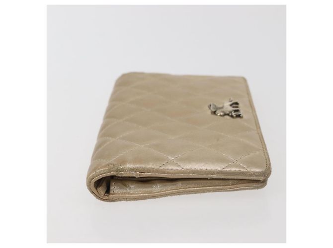 CHANEL Cartera Larga Matelassé de Piel de Cordero Oro CC Auth 143008 Dorado - vista 3