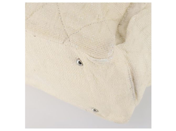 CHANEL Paris Biarritz GM Sac Tote Toile Enduite Blanc Argent CC Auth 142940 Argenté - vue 14
