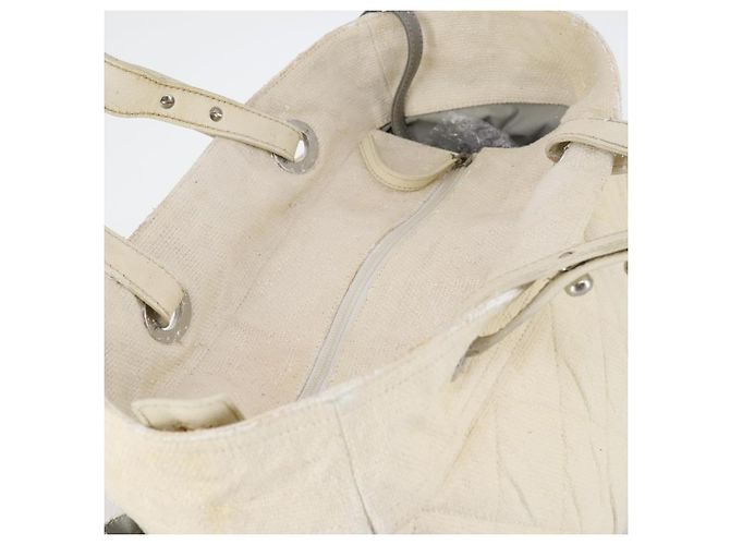CHANEL Paris Biarritz GM Sac Tote Toile Enduite Blanc Argent CC Auth 142940 Argenté - vue 6