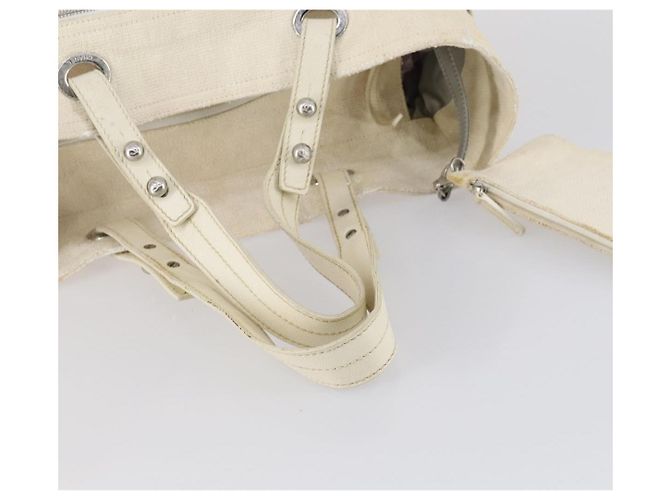 CHANEL Paris Biarritz GM Sac Tote Toile Enduite Blanc Argent CC Auth 142940 Argenté - vue 7