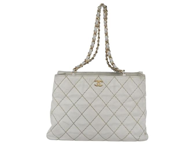 Borsa a tracolla a catena CHANEL Wild Stitch in pelle d'agnello Bianco Oro CC Auth BA6359 D'oro - vista 13