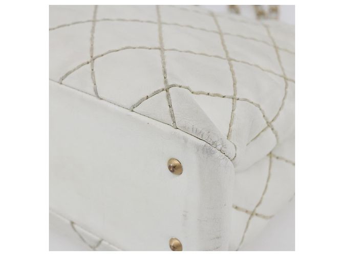 Borsa a tracolla a catena CHANEL Wild Stitch in pelle d'agnello Bianco Oro CC Auth BA6359 D'oro - vista 14
