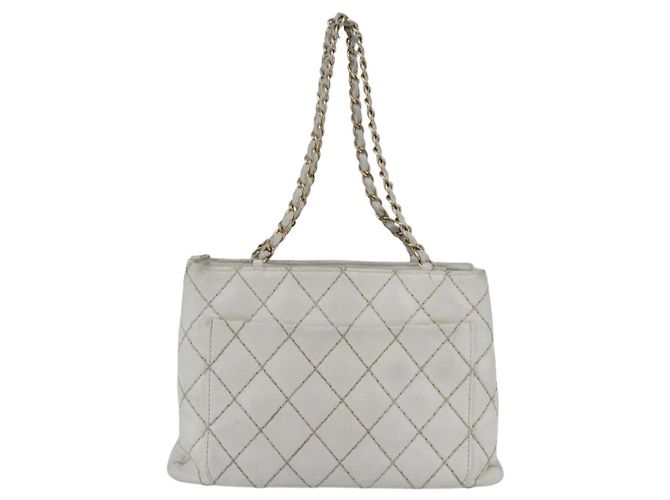 Borsa a tracolla a catena CHANEL Wild Stitch in pelle d'agnello Bianco Oro CC Auth BA6359 D'oro - vista 2
