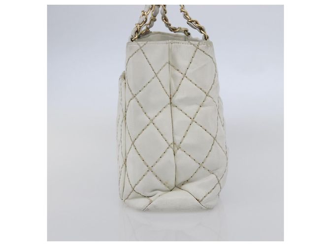 Borsa a tracolla a catena CHANEL Wild Stitch in pelle d'agnello Bianco Oro CC Auth BA6359 D'oro - vista 3