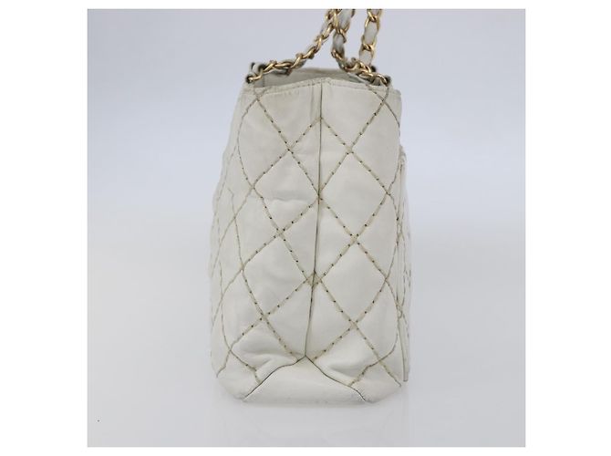 Borsa a tracolla a catena CHANEL Wild Stitch in pelle d'agnello Bianco Oro CC Auth BA6359 D'oro - vista 4