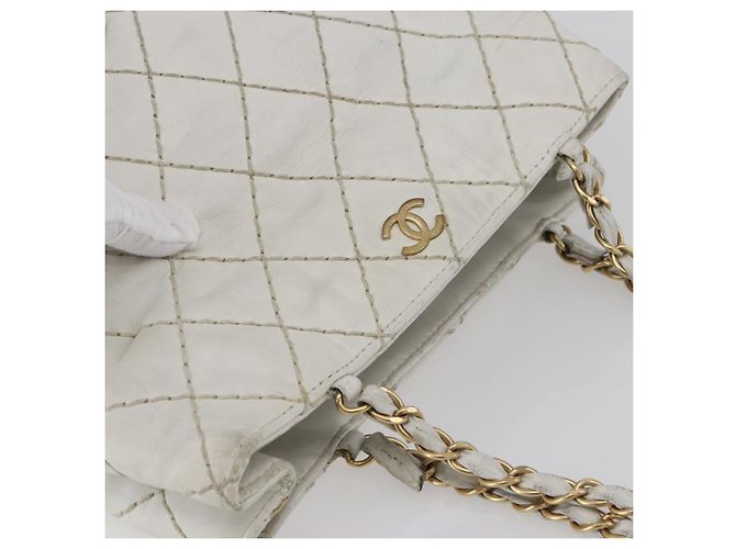 Borsa a tracolla a catena CHANEL Wild Stitch in pelle d'agnello Bianco Oro CC Auth BA6359 D'oro - vista 6