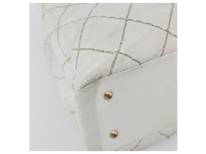 Borsa a tracolla a catena CHANEL Wild Stitch in pelle d'agnello Bianco Oro CC Auth BA6359 D'oro - vista 9