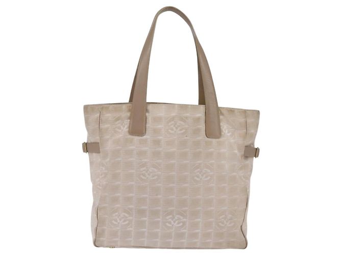CHANEL Nuova Borsa Tote da Viaggio Nylon Beige Oro CC Auth 143978 D'oro - vista 13
