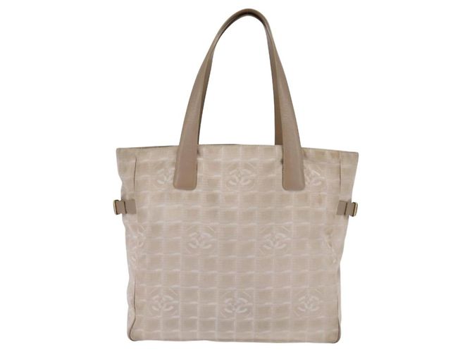 CHANEL Nuova Borsa Tote da Viaggio Nylon Beige Oro CC Auth 143978 D'oro - vista 2