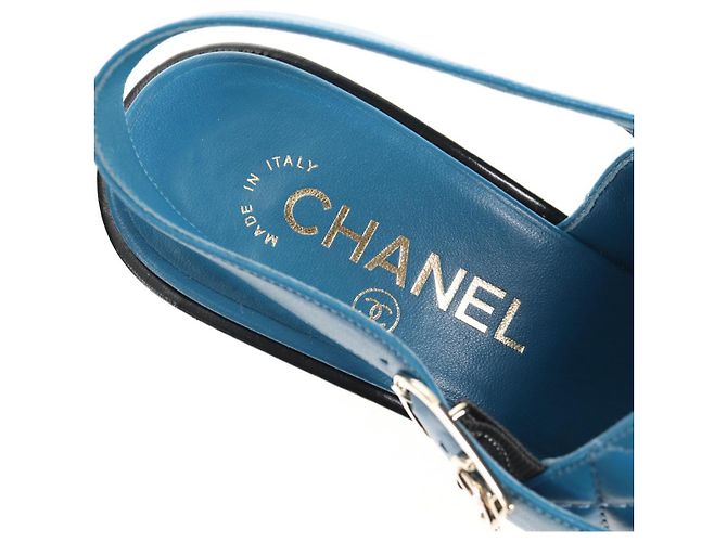 CHANEL Sandali con Tacco Matelassé in Pelle Blu CC Auth 139286M - vista 18