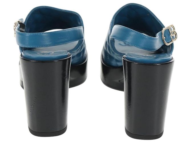 CHANEL Sandali con Tacco Matelassé in Pelle Blu CC Auth 139286M - vista 3