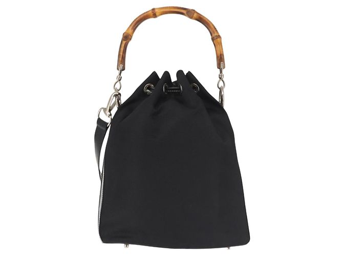 Borsa a mano in nylon Gucci Bamboo 2 in 1 nera argento autentica BA5354 Nero - vista 2
