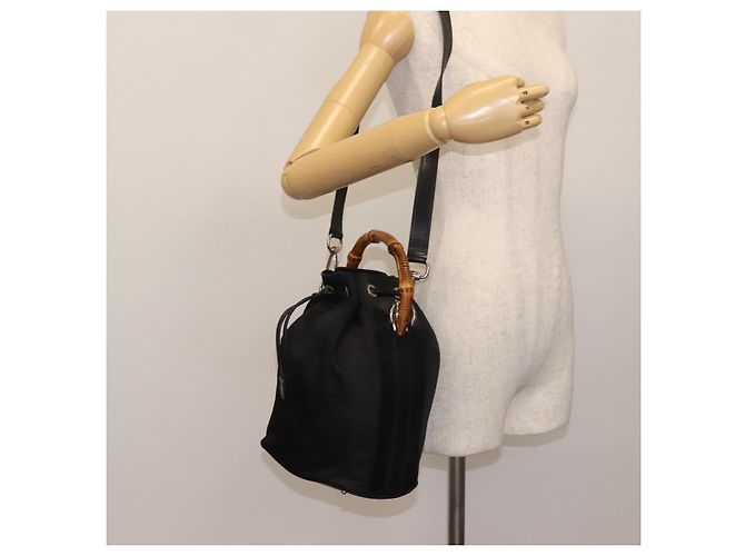 Borsa a mano in nylon Gucci Bamboo 2 in 1 nera argento autentica BA5354 Nero - vista 27