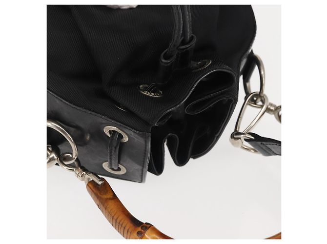 Borsa a mano in nylon Gucci Bamboo 2 in 1 nera argento autentica BA5354 Nero - vista 6