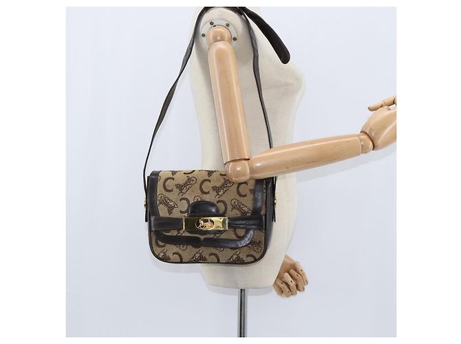 Céline Borsa a Spalla Celine C Sulky in Tela Beige Oro Auth 149188 D'oro - vista 22