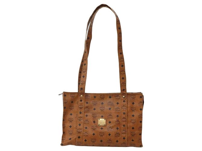 Borsa Tote MCM Logogram Vicetos in pelle PVC marrone e oro Auth am9032 D'oro - vista 13