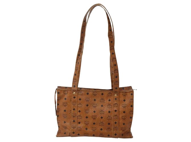 Borsa Tote MCM Logogram Vicetos in pelle PVC marrone e oro Auth am9032 D'oro - vista 2