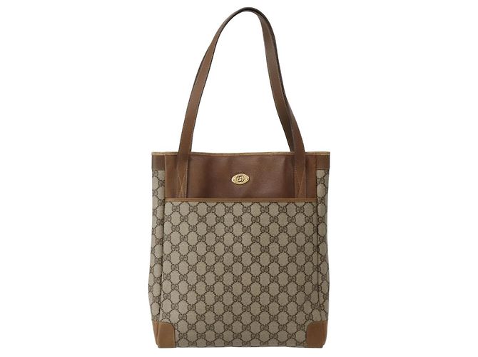 Gucci Borsa Tote GG Supreme in PVC beige e oro 002 37 0035 Auth 143269 D'oro - vista 13