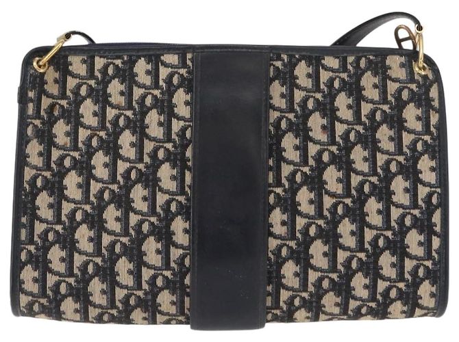 Borsa a spalla in tela Trotter Christian Dior blu navy oro Auth 150350 D'oro - vista 2