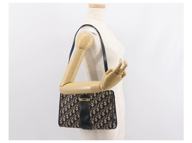 Borsa a spalla in tela Trotter Christian Dior blu navy oro Auth 150350 D'oro - vista 20
