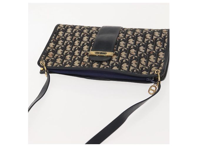 Borsa a spalla in tela Trotter Christian Dior blu navy oro Auth 150350 D'oro - vista 6