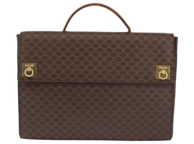 Céline Borsa a mano in tela Macadam CELINE in pelle PVC marrone oro Auth 142852 D'oro - vista 13