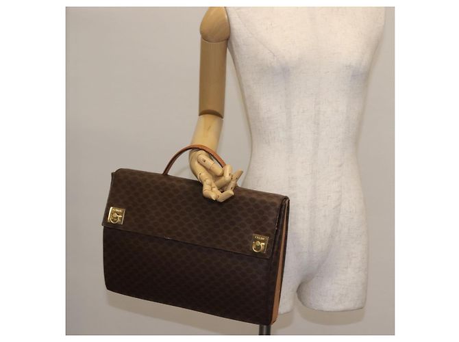 Céline Borsa a mano in tela Macadam CELINE in pelle PVC marrone oro Auth 142852 D'oro - vista 27