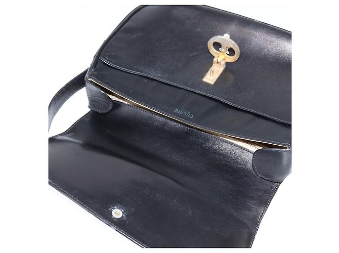 Céline Bolso de Hombro CELINE de Cuero Negro Dorado Auth bs30310 - vista 10
