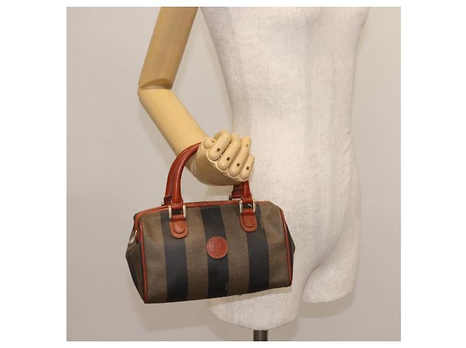Pequin Borsa a mano in tela Pecan FENDI PVC nera e marrone Auth 146281 Nero - vista 21